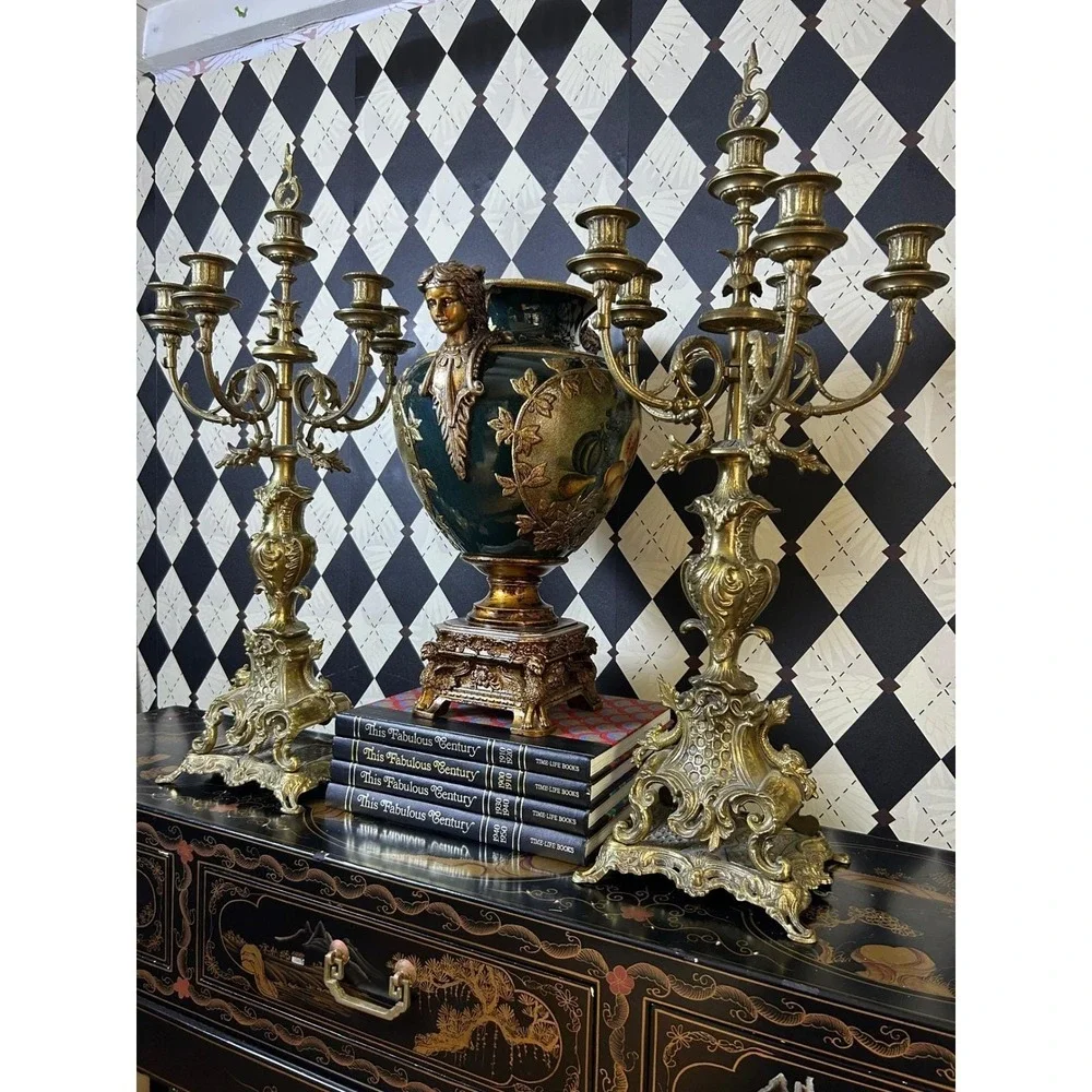 Grand-sized‎ Brass Rococo Candelabra Pair 28in Baroque 6 Arm Candle Holders